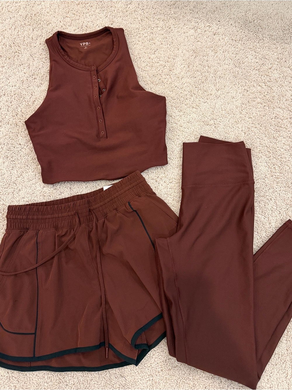 Abercrombie & Fitch Women's Rust Brown Henley Crop Tank & Leggings & Shorts Set